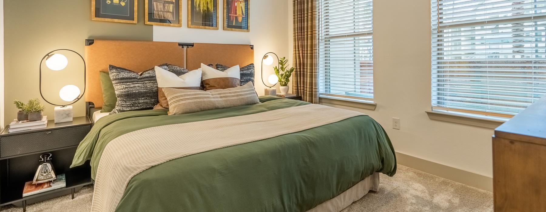 a bedroom with a large bed