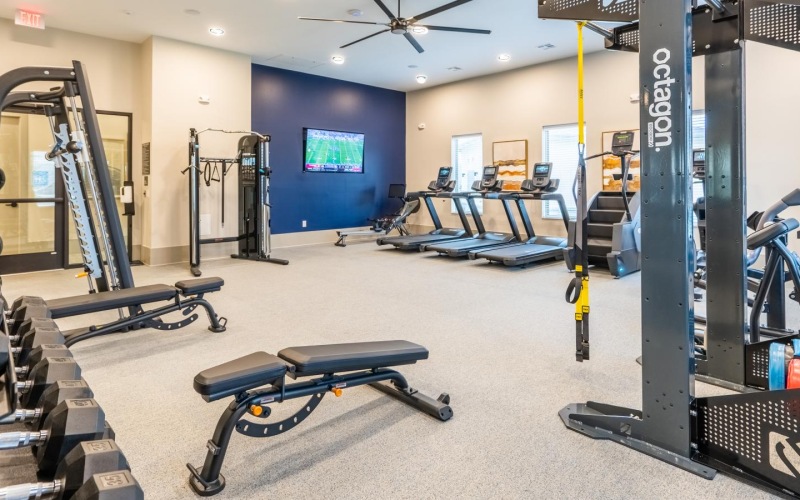 workout equipment in well lit gym